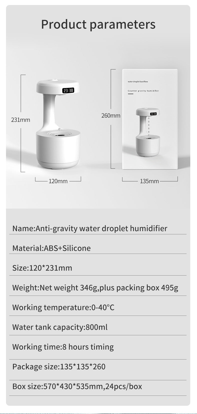 Water Drop Backflow Anti gravity Humidifier