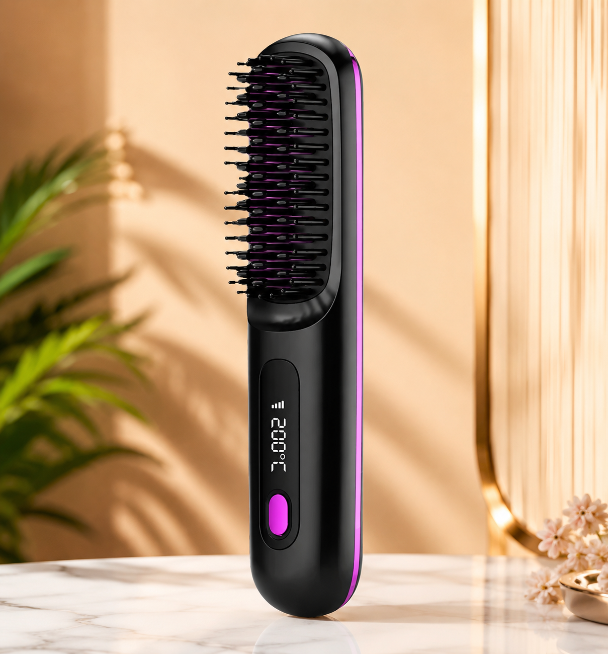 LCD rechargeable wireless straightening comb